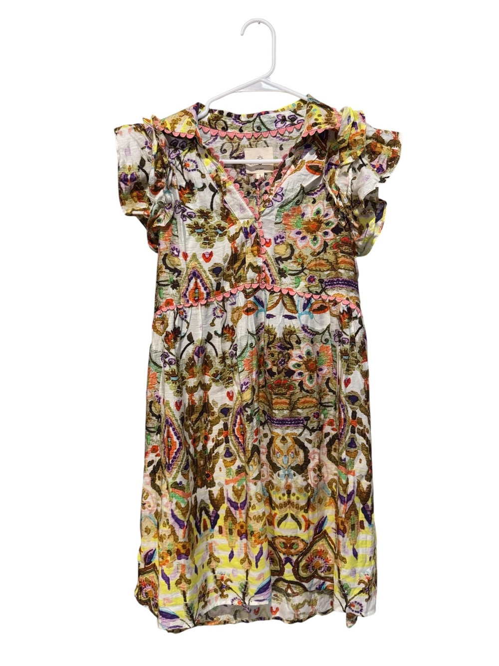 Umgee Multicolor Boho Midi Dress‎ with Ruffle Sleeves